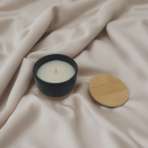 RAAHA - Arabic Oudh Scented Candle in Ceramic Holder with Bamboo Lid - Black